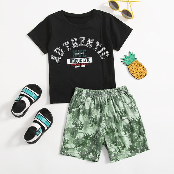 

Toddler Boys Letter Graphic Tee With Shorts, Multicolor