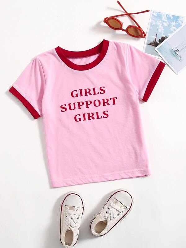 SHEIN Young Girl Slogan Graphic Ringer Tee