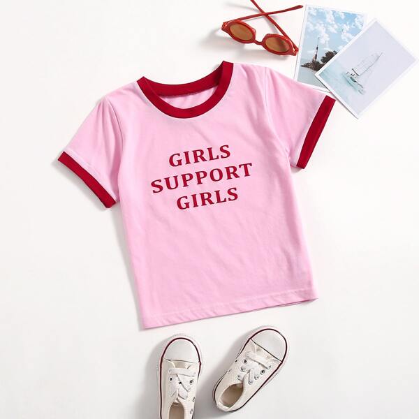 

Toddler Girls Slogan Graphic Ringer Tee, Baby pink