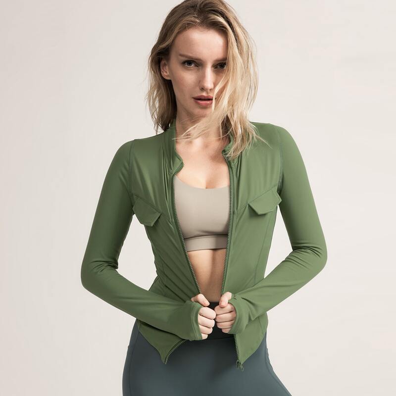 

Solid Zip Up Sports Jacket, Dark green