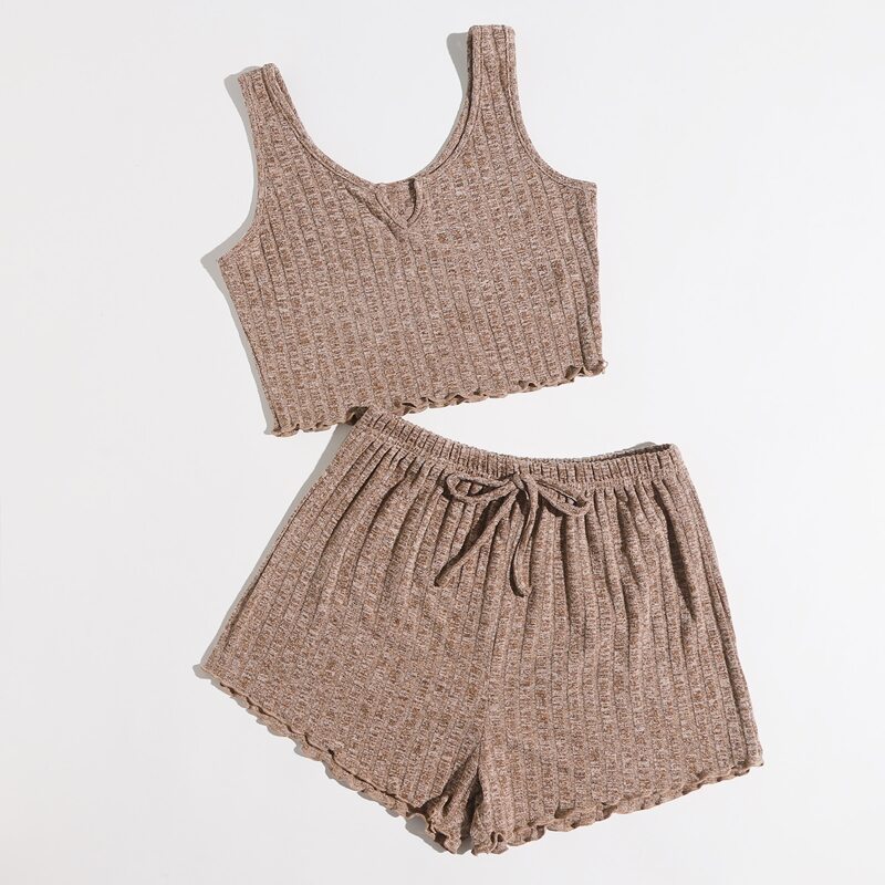 

Lettuce Edge Tank & Shorts PJ Set, Coffee brown