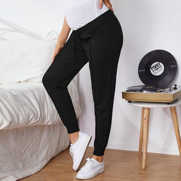 

Maternity Seam Front Drawstring Joggers, Black