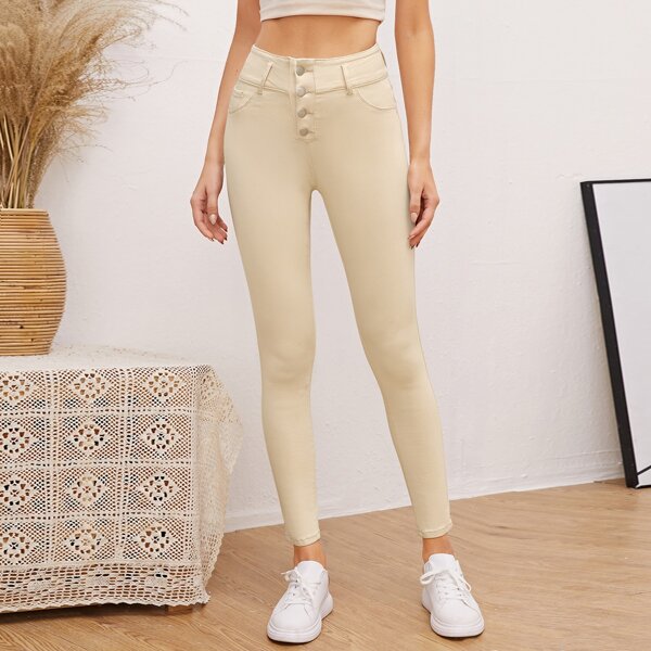 

High Waist Skinny Jeans, Khaki