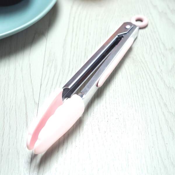 

1pc 7 Inch Stainless Steel Food Tong, Pink