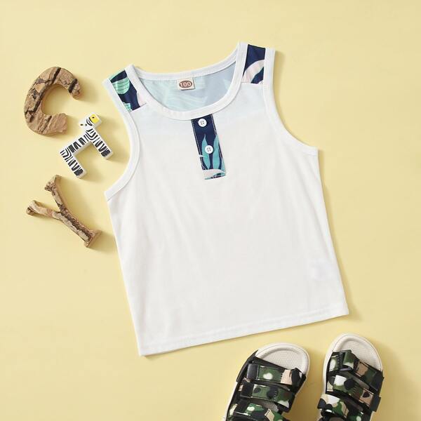 

Toddler Boys Contrast Tropical Print Tank Top, White