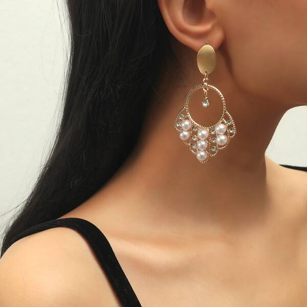 

Faux Pearl Decor Drop Earrings, Gold