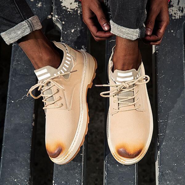 

Men Lace Up Decor Dress Shoes, Beige