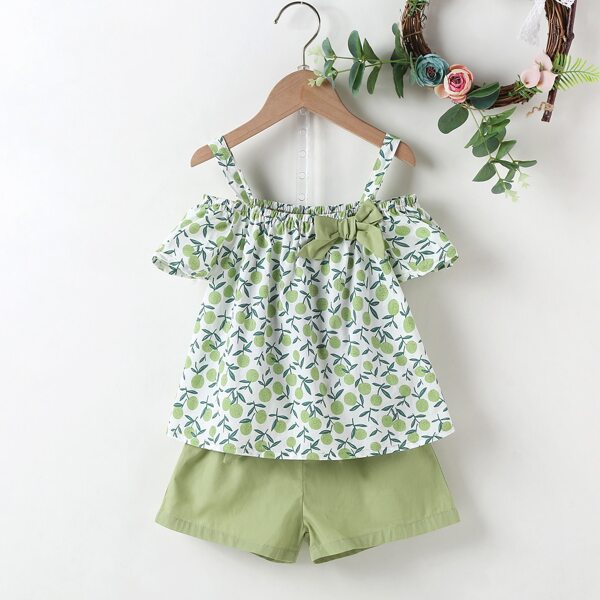 

Toddler Girls Fruit Print Cold Shoulder Blouse & Shorts, Green