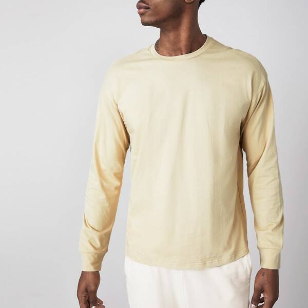 

Men Drop Shoulder Round Neck Tee, Beige