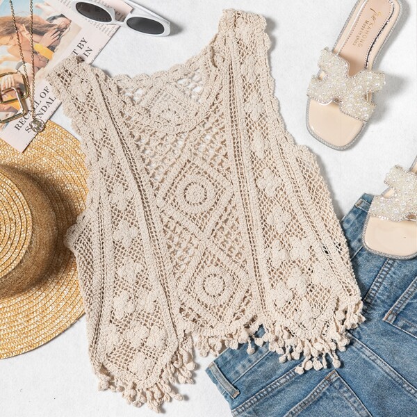 

Solid Crochet Cover Up, Khaki