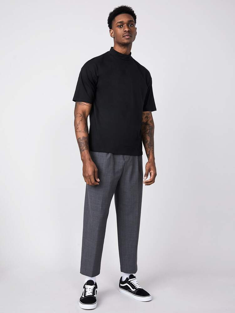 Manfinity NiteLyfe 男士 100% 纯棉立领纯色 T 恤 - 黑色 - 查看 4