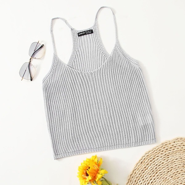 

Solid Ribbed Knit Top, Light grey