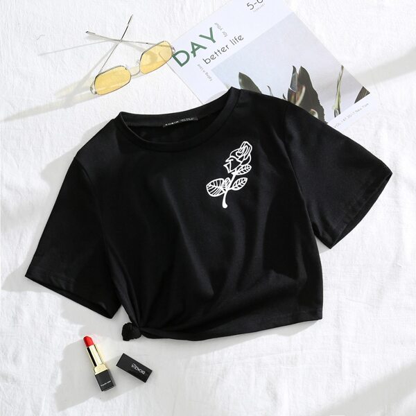 

Floral Print Tee, Black