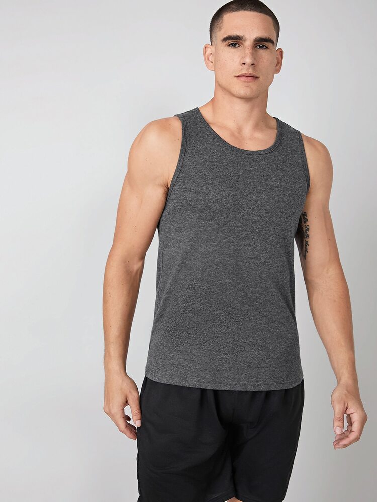 Manfinity NiteLyfe Men Round Neck Tank Top - Dark Grey - View 1