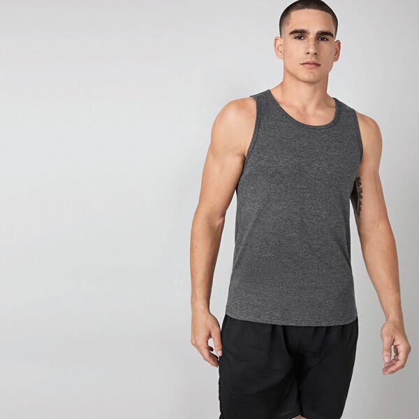 

Men Round Neck Tank Top, Dark grey