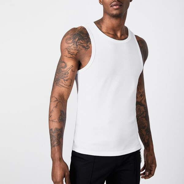 

Men Round Neck Tank Top, White