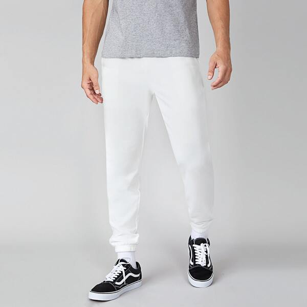 

Men Drawstring Waist Sweatpants, White