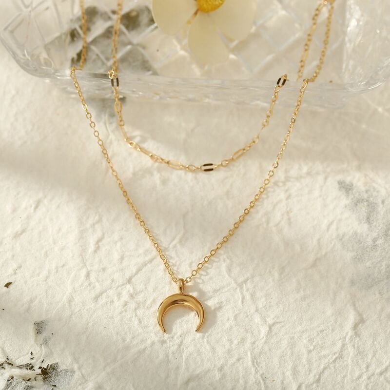 

Moon Design Layered Necklace, Gold