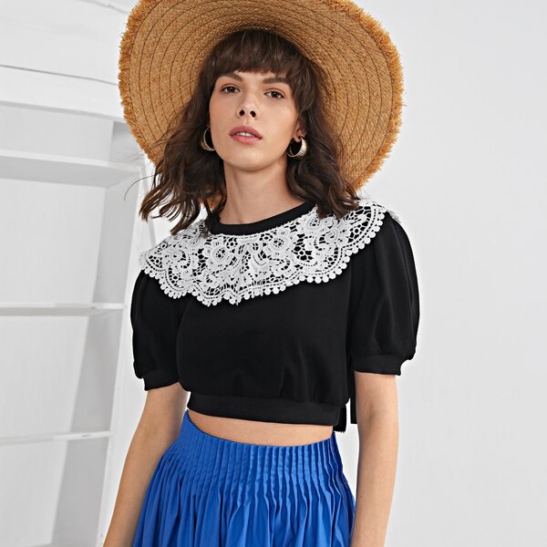 

Lace Detail Crop Top, Black