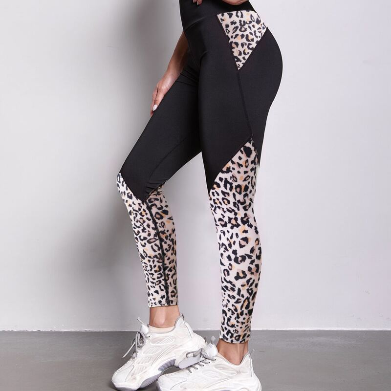 

Contrast Leopard Print Sports Leggings, Black