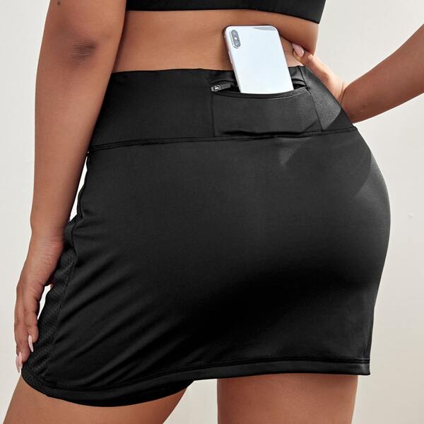 

Plus Solid Sports Skort With Phone Pocket, Black