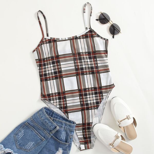 

Plaid Cami Bodysuit, Multicolor