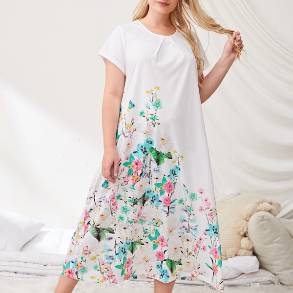 

Plus Floral Print Nightdress, White