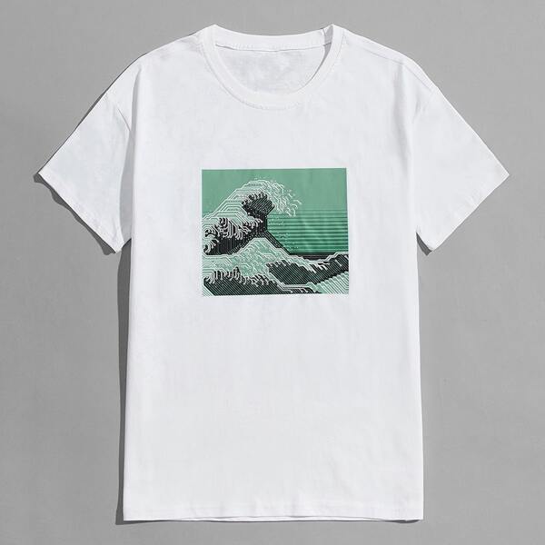 

Men Graphic Print Crew Neck Tee, White
