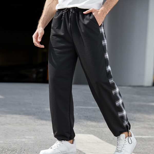 

Men Side Panel Drawstring Waist Sweatpants, Black