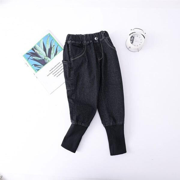 

Boys Elastic Waist Tapered Jeans, Black