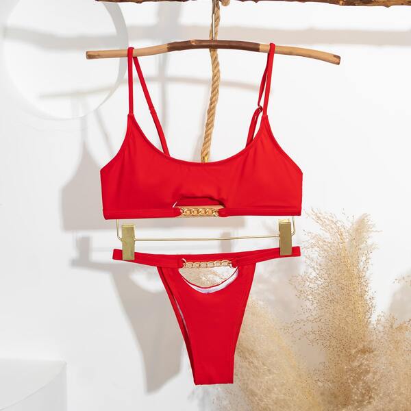 

Chain Linked Thong Bikini Swimsuit, Red