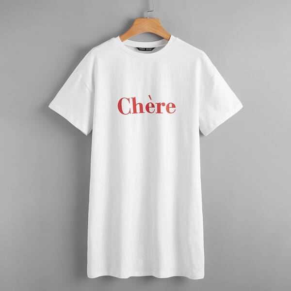 

Letter Graphic Drop Shoulder Tee Dress, White
