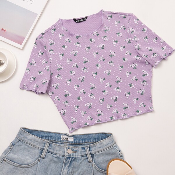 

Ditsy Floral Crop Tee, Purple