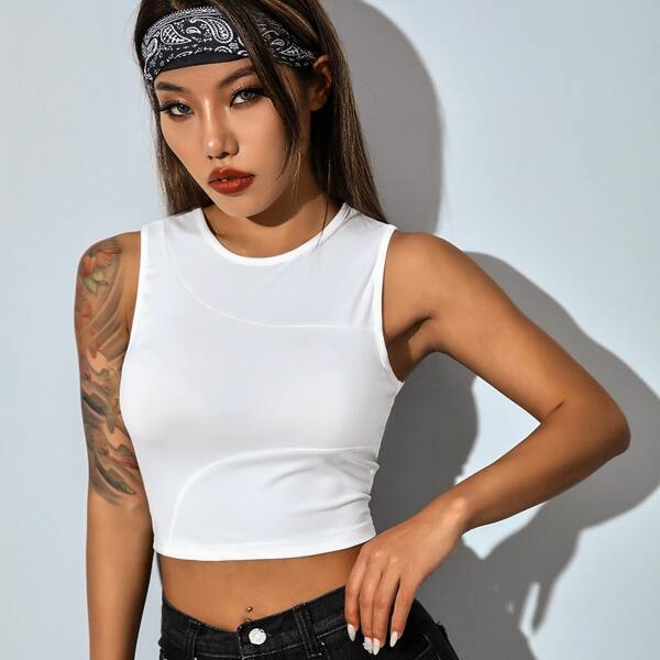 

Ruched Solid Crop Tank Top, White