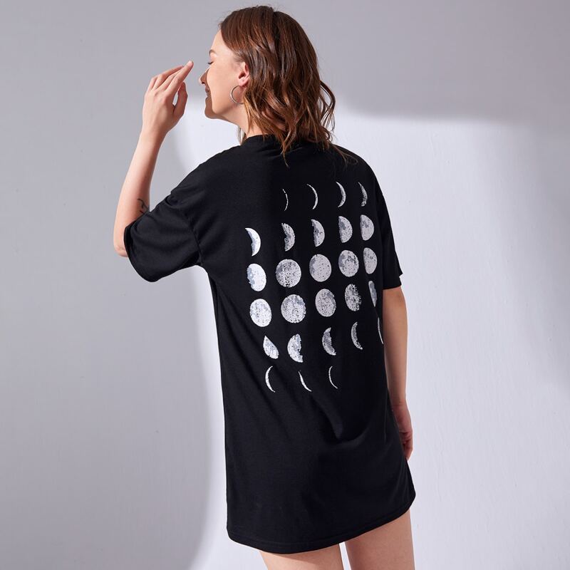 

Moon Graphic Tee Dress, Black