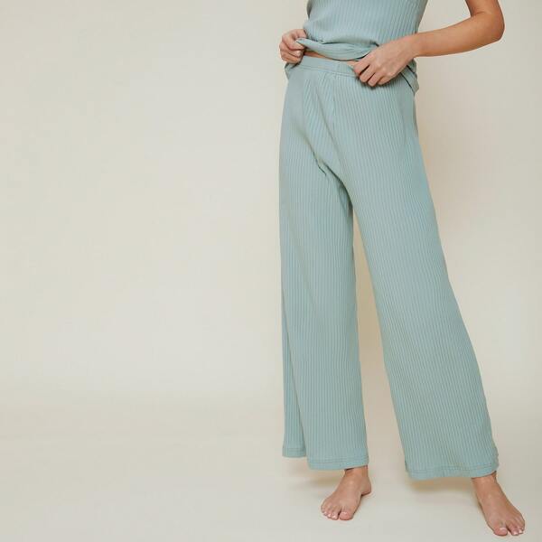 

COTTON RIBBED SLEEP PANTS, Mint green