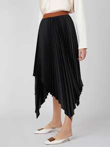 SHEIN Asymmetrical Pleated Skirt - Black - View 1
