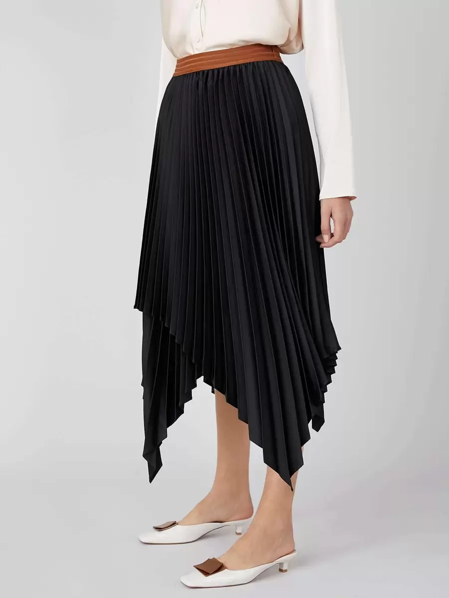 SHEIN Asymmetrical Pleated Skirt - Black - View 1