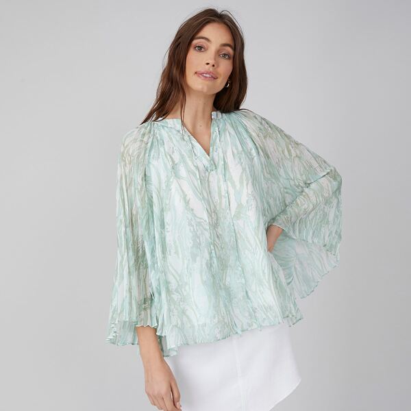 

RECYCLE POLYESTER BELL SLEEVE TOP, Multicolor