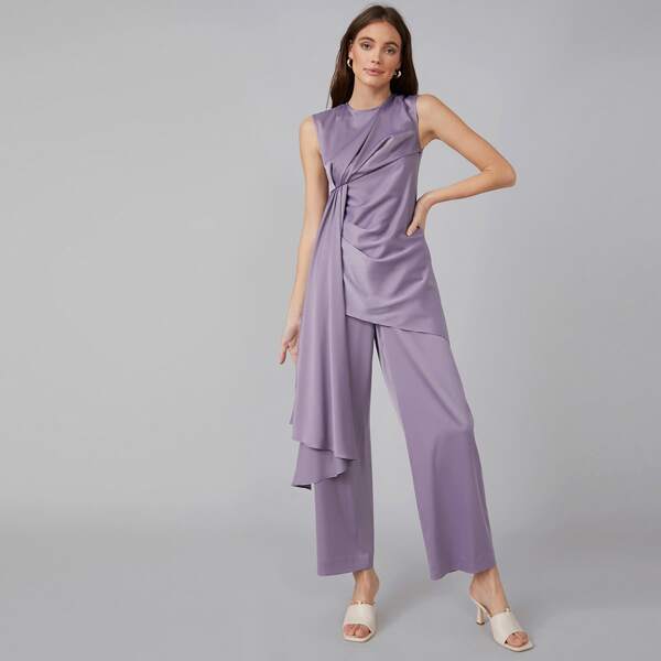 

DRAPED SLEEVELESS TOP & PANTS SET, Lilac purple