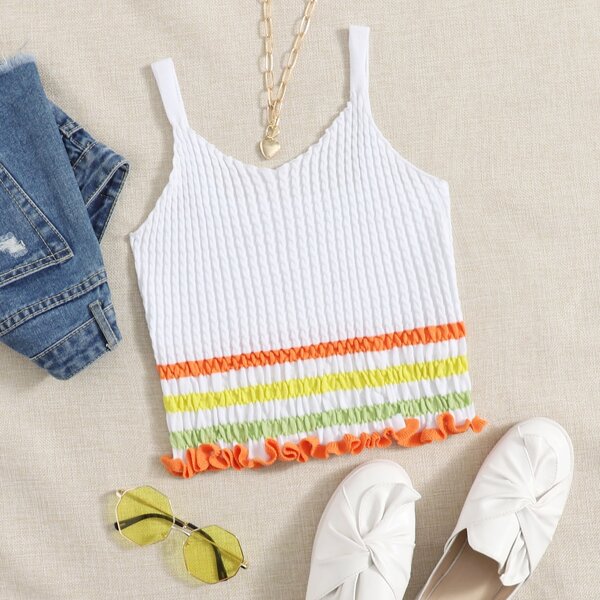 

Striped Pattern Cable Knit Cami Top, White
