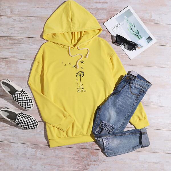 

Dandelion And Slogan Graphic Hoodie, Yellow