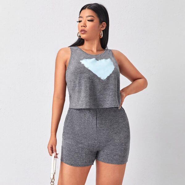 

Plus Heart Print Tank Top & Shorts, Grey