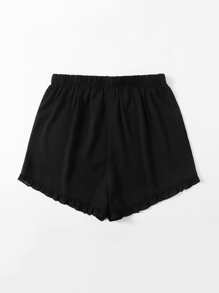 Plus Solid Ruffle Hem Shorts - Black - View 2