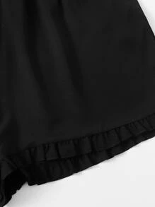 Plus Solid Ruffle Hem Shorts - Black - View 5