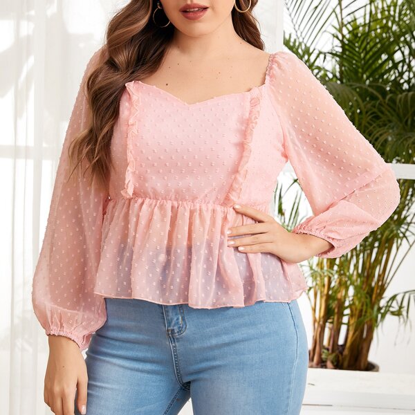 

Plus Sweetheart Neck Chiffon Peplum Blouse, Baby pink