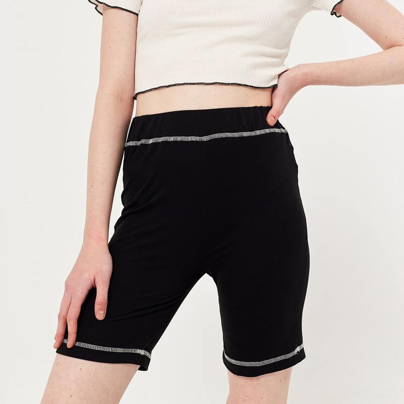 

Contrast Stitching Biker Shorts, Black