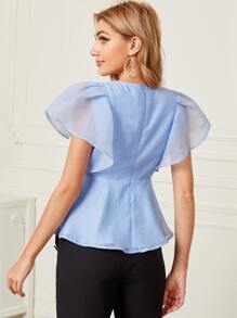 Modelyn Top con diamante de imitación de manga mariposa - Celeste - Ver 2