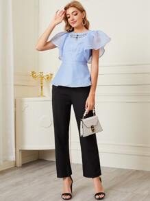 Modelyn Top con diamante de imitación de manga mariposa - Celeste - Ver 4