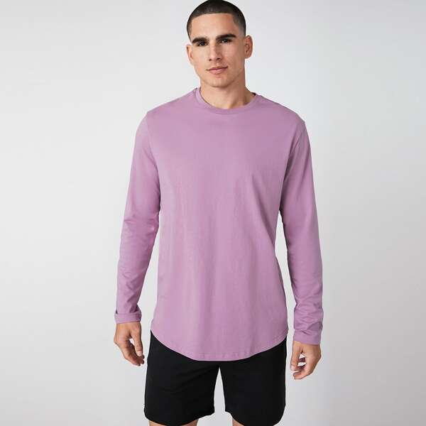 

Men Round Neck Solid Tee, Lilac purple